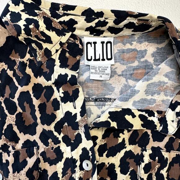 VTG 90s 100% Silk Clio Women's Button Up Leopard Blouse Size Medium - Picture 4 of 5